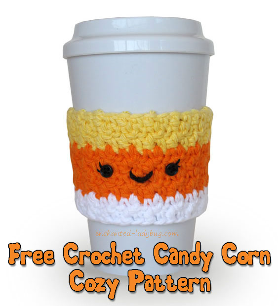 Free Crochet Candy Corn Coffee Cup Cozy Pattern