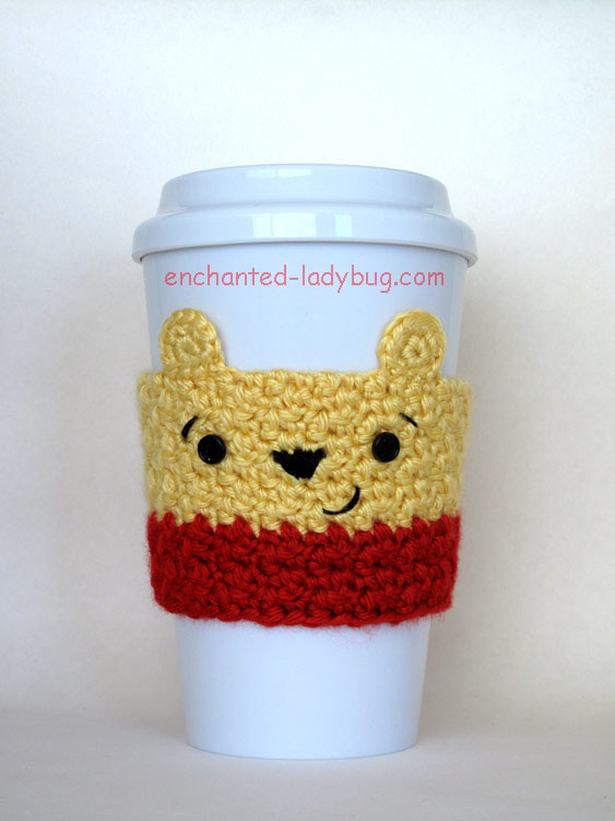 Free Crochet Winnie the Pooh Coffee Cup Cozy Pattern