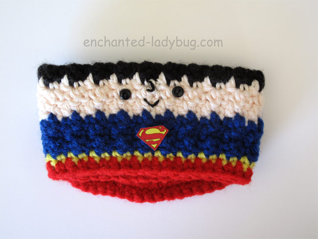 Free Crochet Superman Coffee Cup Cozy Pattern