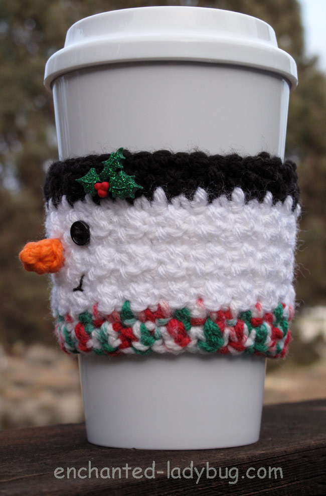 Free Crochet Snowman Coffee Cup Cozy Pattern
