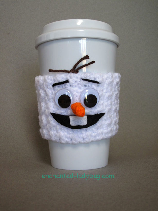 Free Crochet Olaf Coffee Cup Cozy Pattern