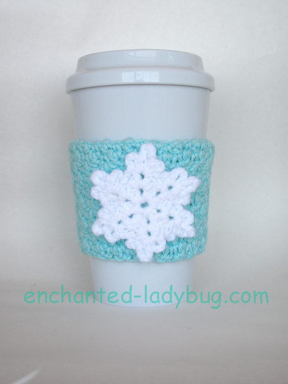 Free Crochet Snowflake Coffee Cup Cozy Pattern