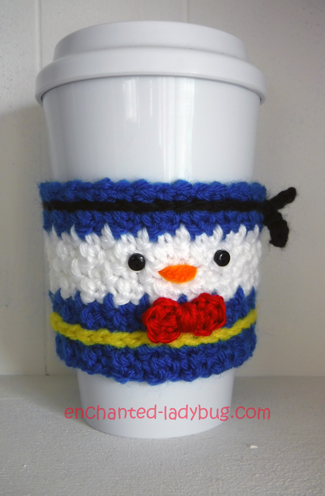 Free Crochet Donald Duck Coffee Cup Cozy Pattern