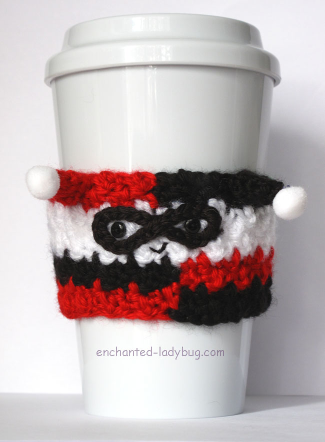 Free Crochet Harley Quinn Coffee Cup Cozy Pattern
