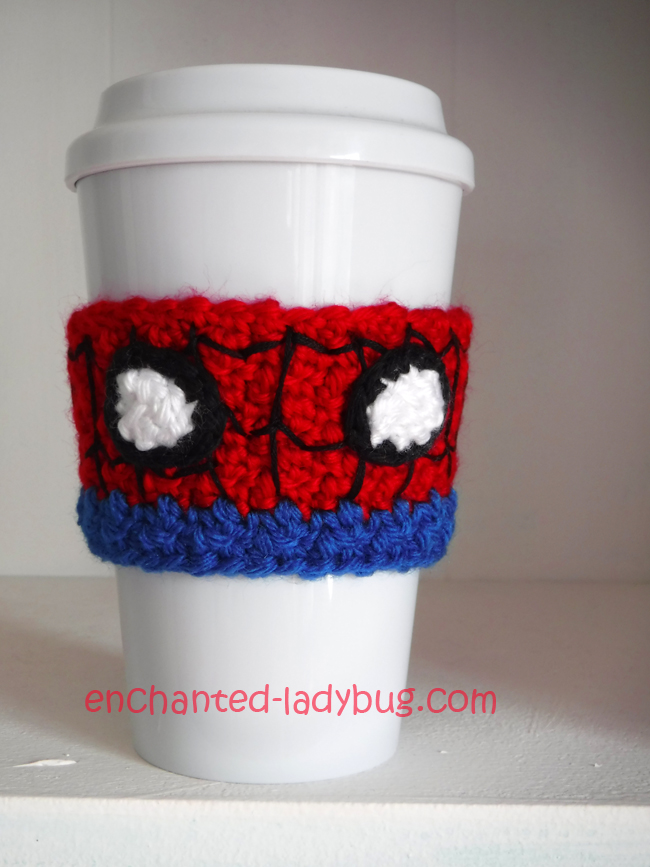 Free Crochet Spider-man Coffee Cup Cozy Pattern